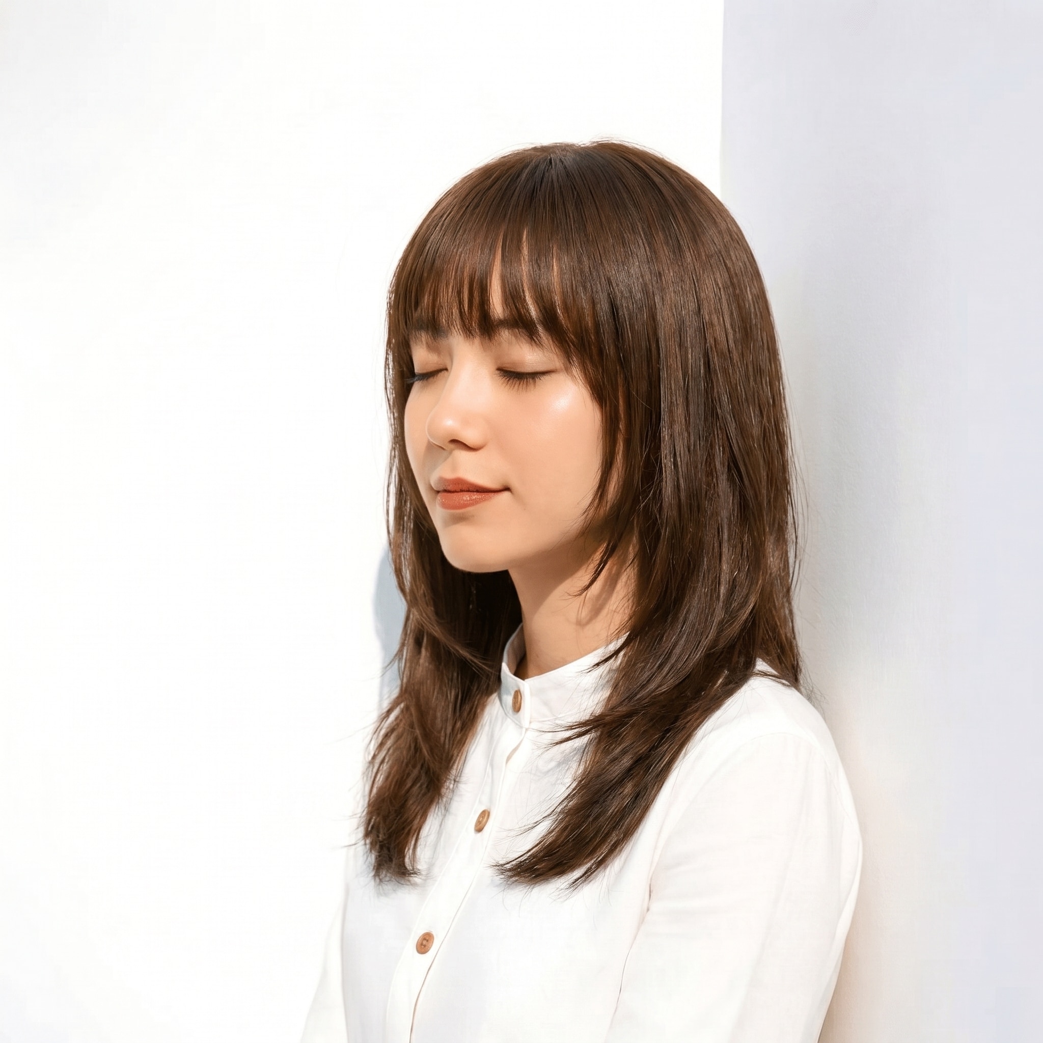 11. ショコラブラウン×ツヤ感: 暖色寄りのブラウンで顔周りをすっきり見せる