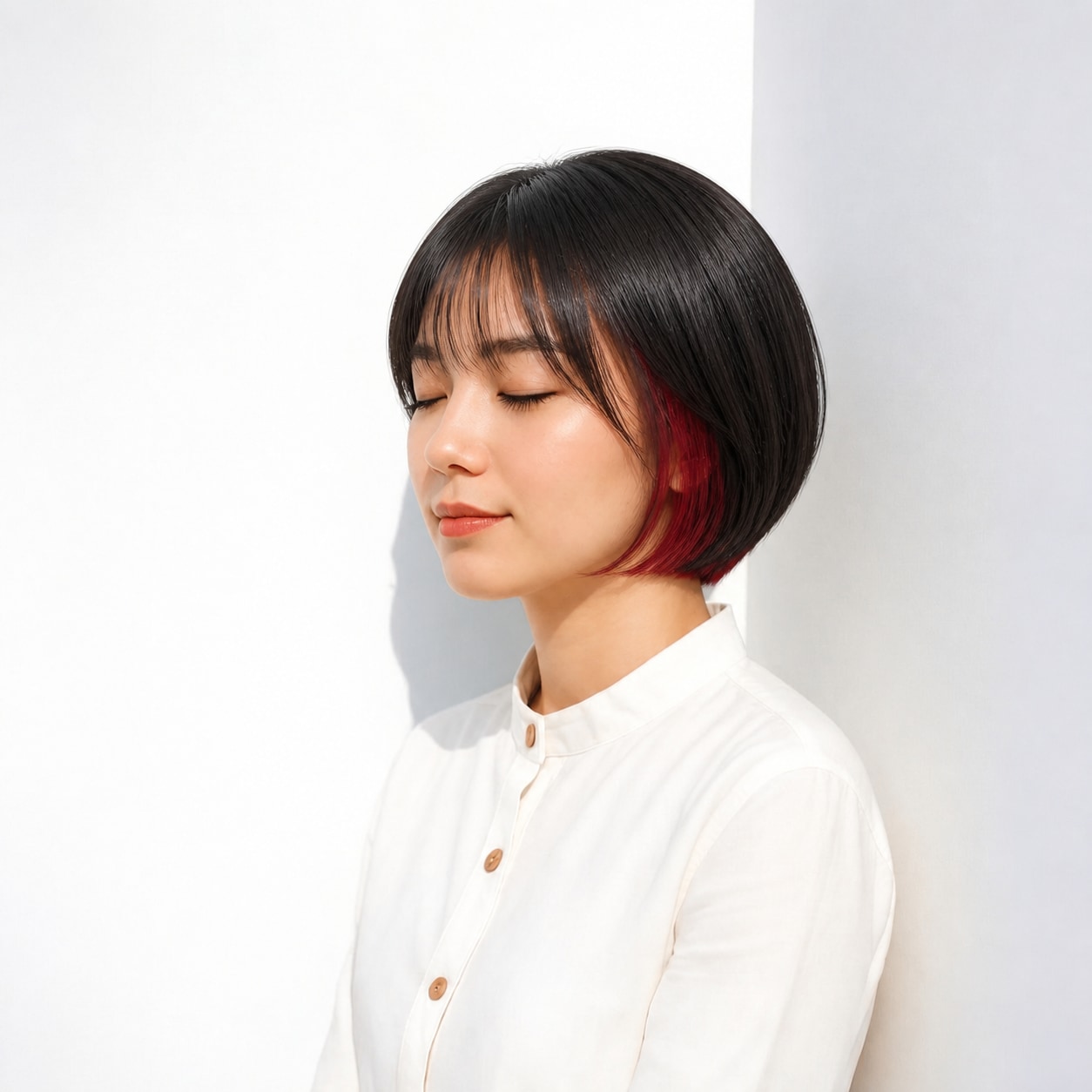 11. ショート × レッドのインナーカラー：黒髪を印象的に