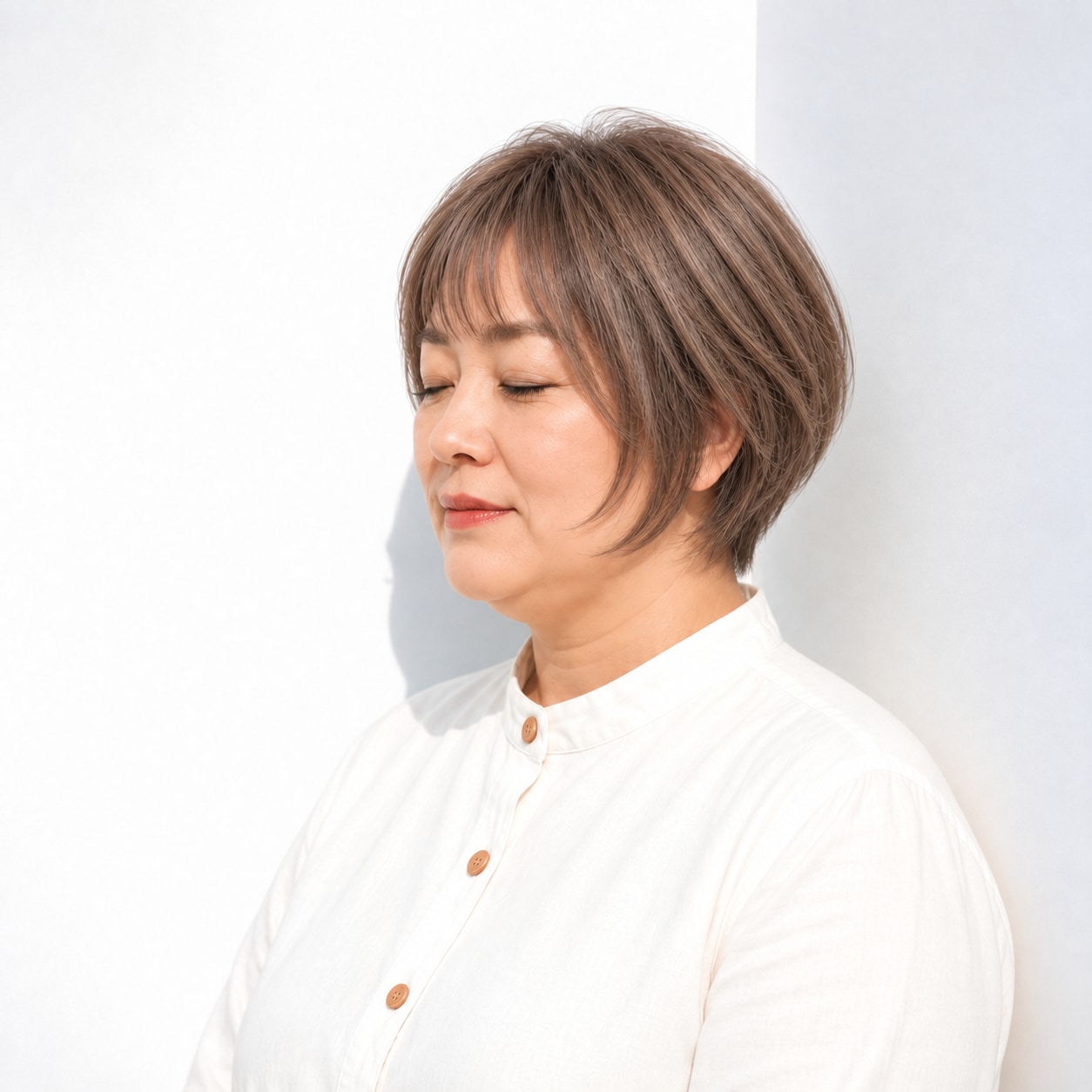 11. ショートヘア × センターパート：顔の中心に縦の抜けができ、短い髪を端正に見せます