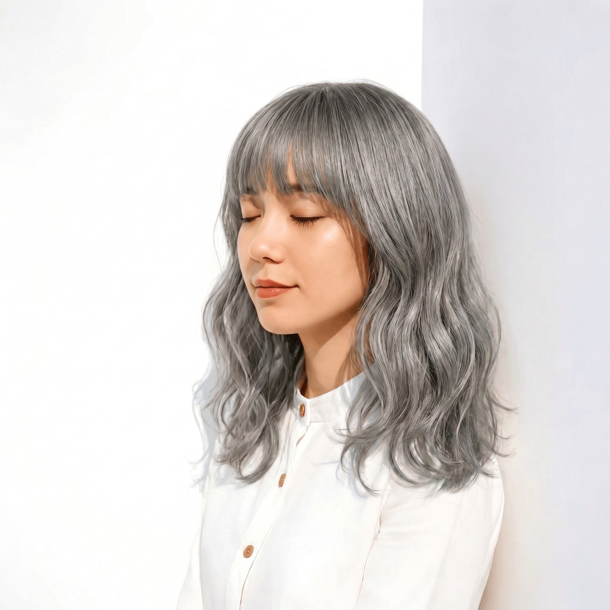 11. シルバーグレー×透明感: 青み寄りの色みでクールな立体感を演出