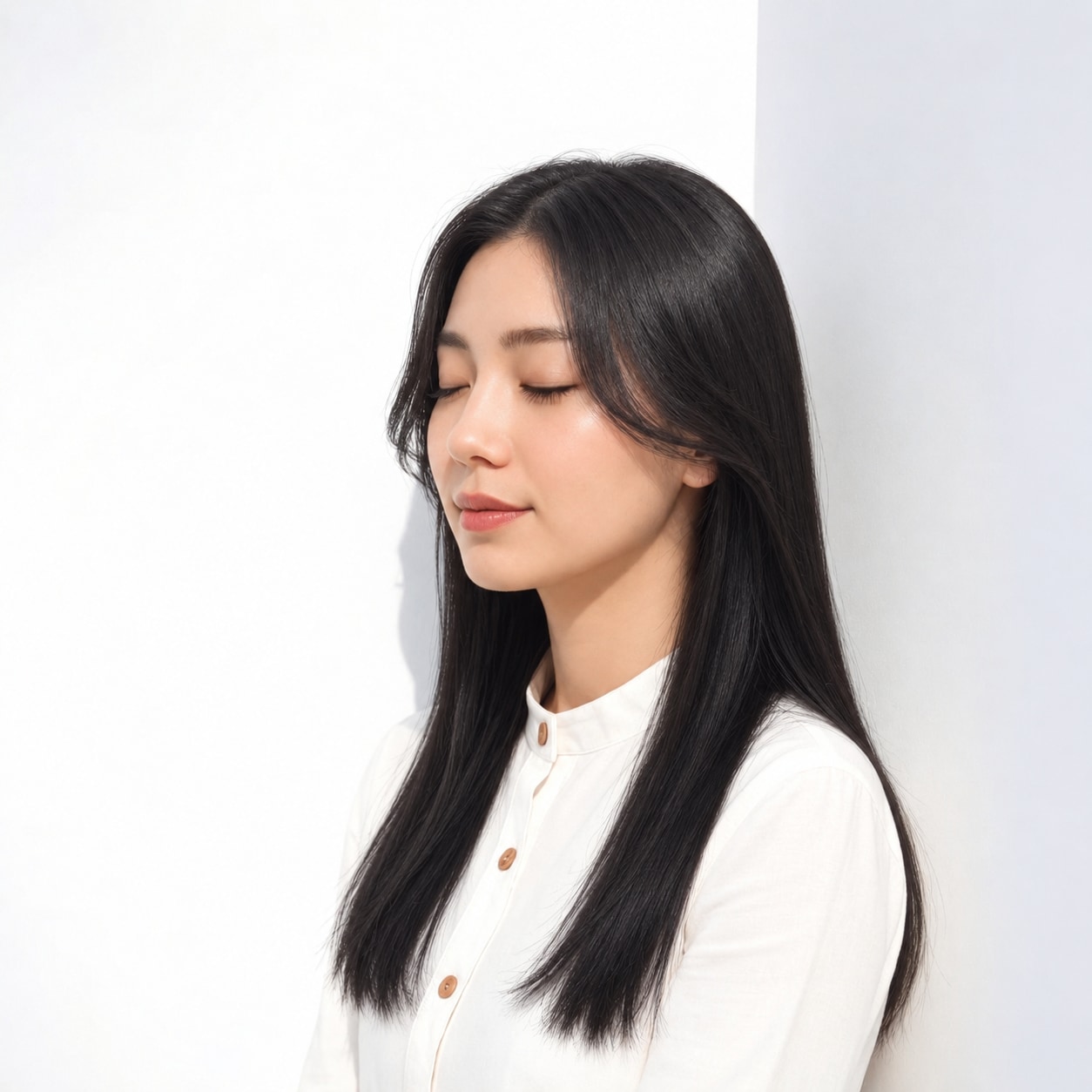 4. 黒髪ストレートロング × センター分け：凛とした美しさを