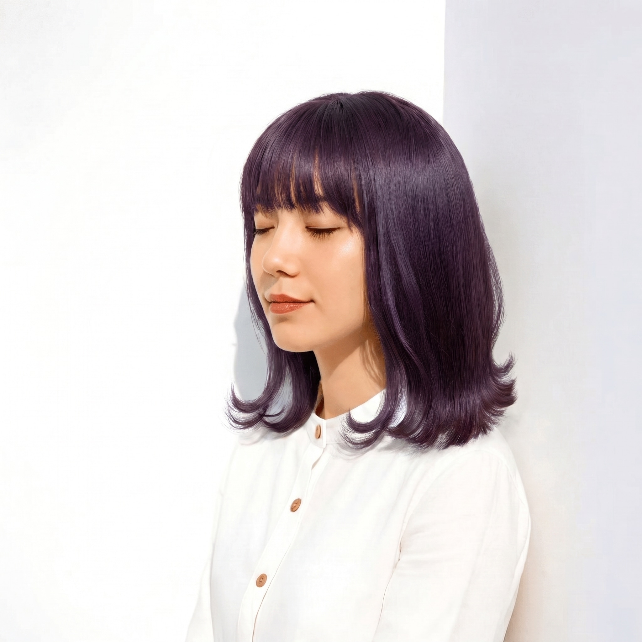 11. パープルブラウン×ミディアム: 赤みを抑えた寒色感で、透明感をきりっと引き出す