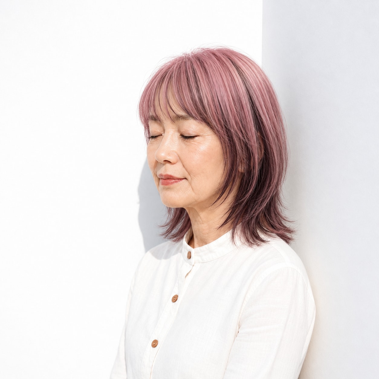 6. レイヤーミディアム × ピンク：好きな色で印象を変えられる