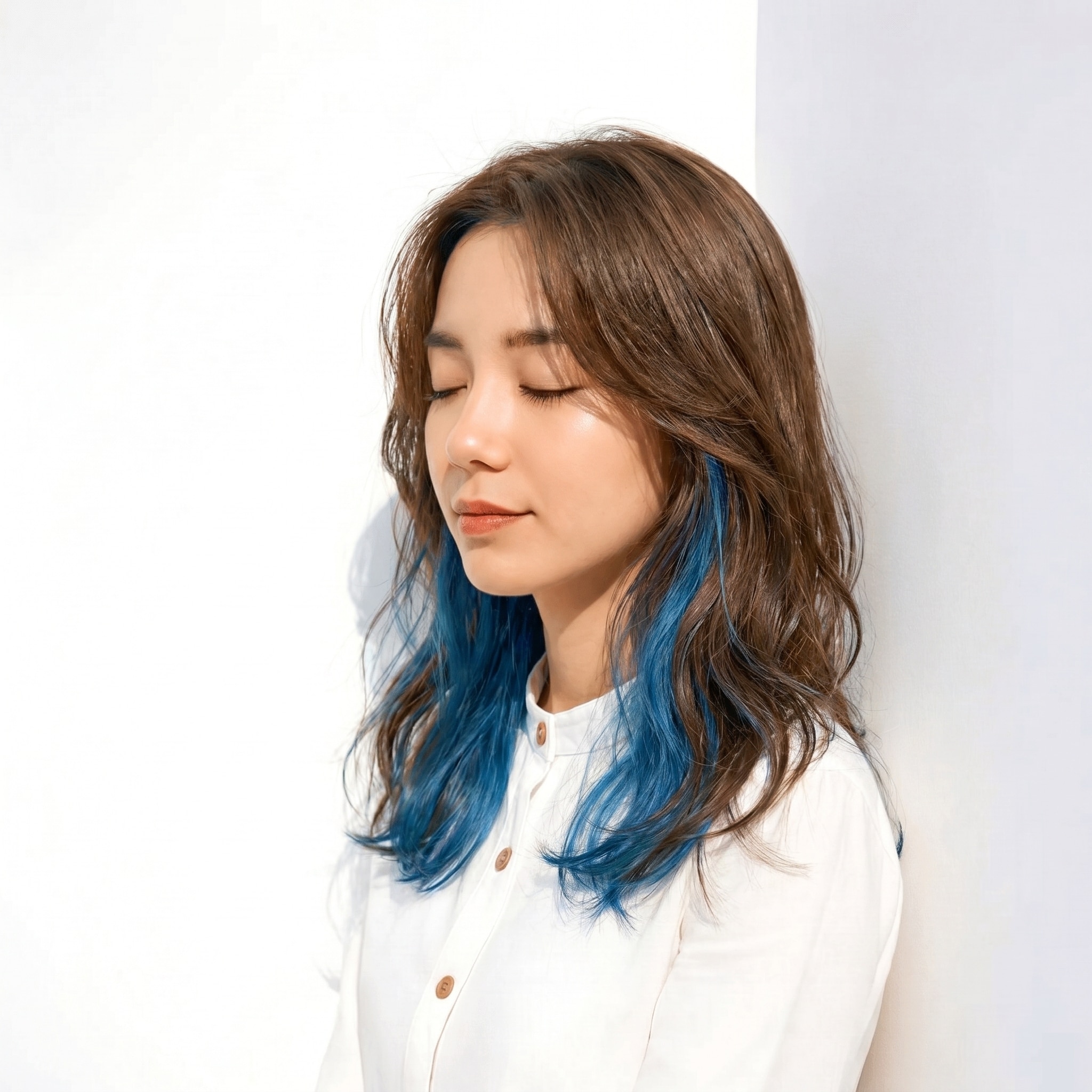 11. ブルーアッシュ×インナーカラー: 寒色をさりげなく試したい方におすすめのスタイル