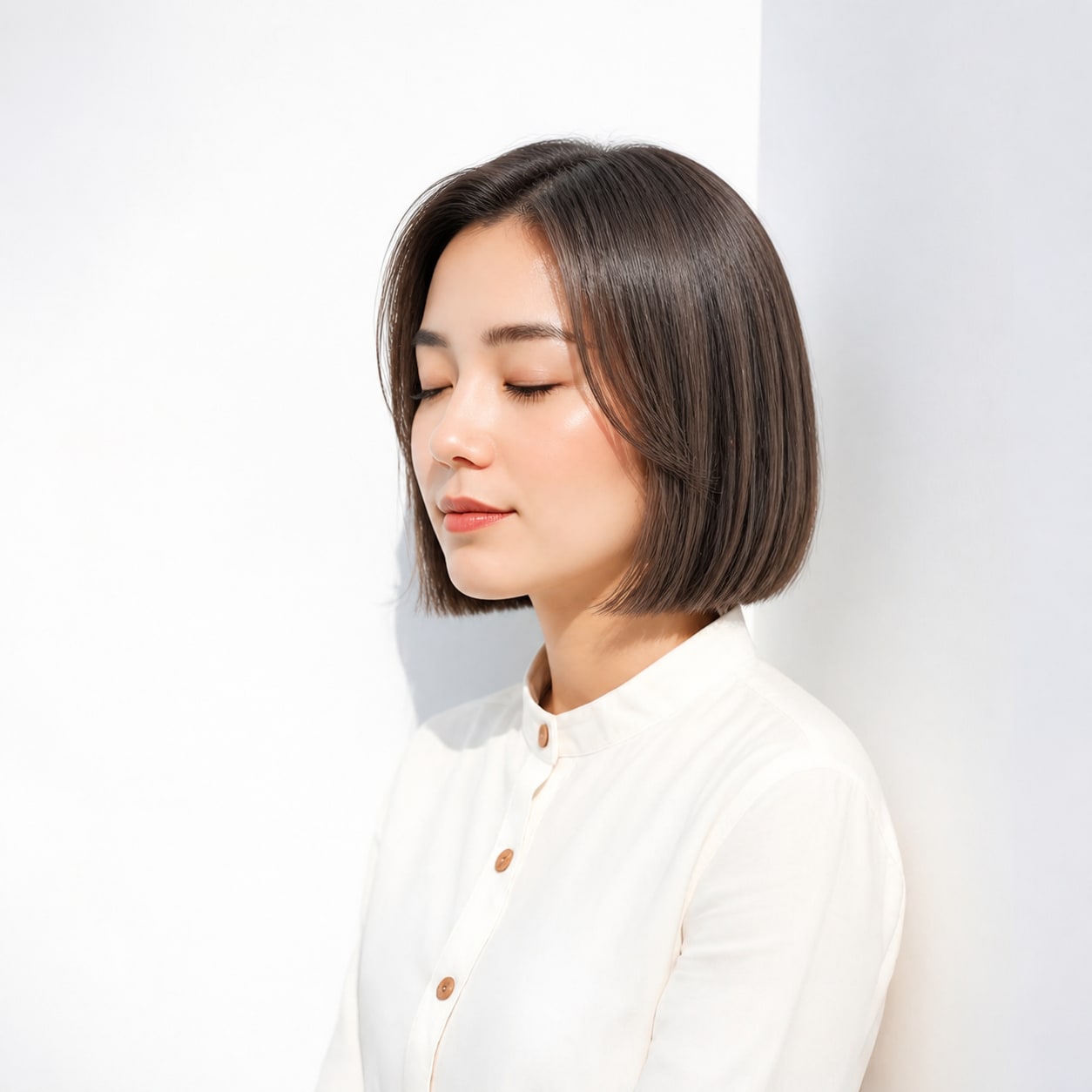 11. ヘイリーボブ × ダークブラウン：落ち着いた艶感に