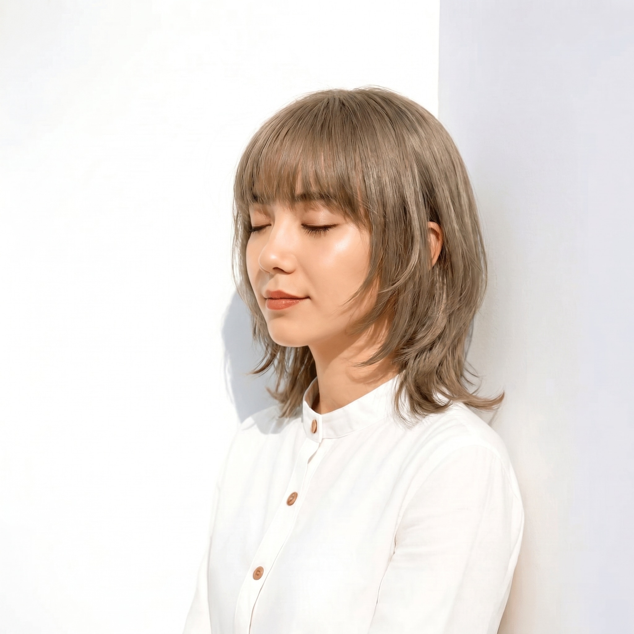 11. ミルクティーベージュ×ウルフ: 黄みを抑えた柔らかいツヤで上品に