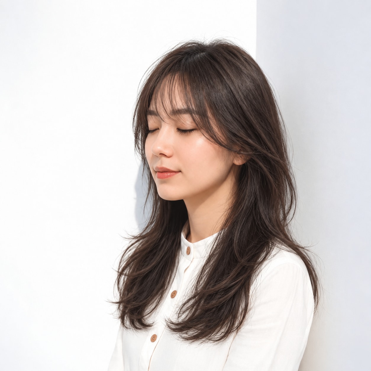11. ロングレイヤー × 前髪あり × フェイスレイヤー：頬の横にやわらかな線が生まれ、正面にも奥行きが出ます