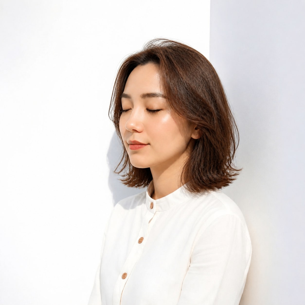 11. 外ハネボブ × 前髪なし × レッドブラウン：ゆるい動きを上品に