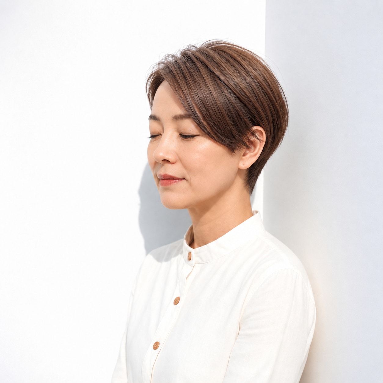 11. 大きく横へ流す前髪 × ショート：端正な輪郭を楽しむ