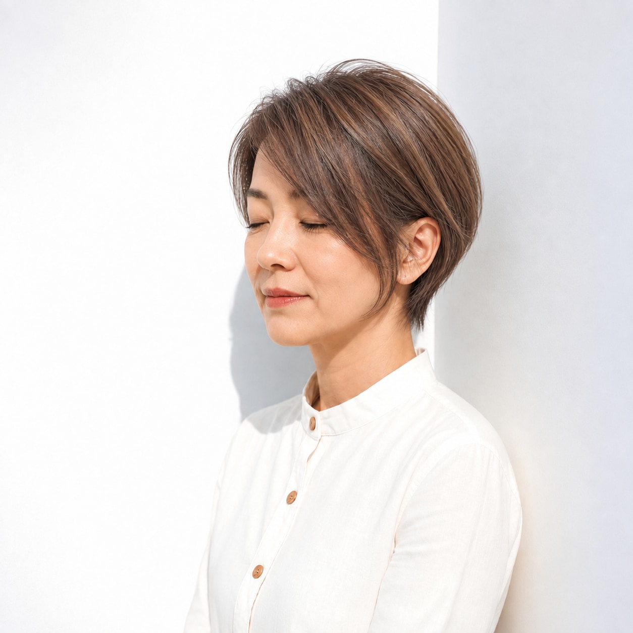 長め前髪で大人っぽさを加えたコンパクトショート