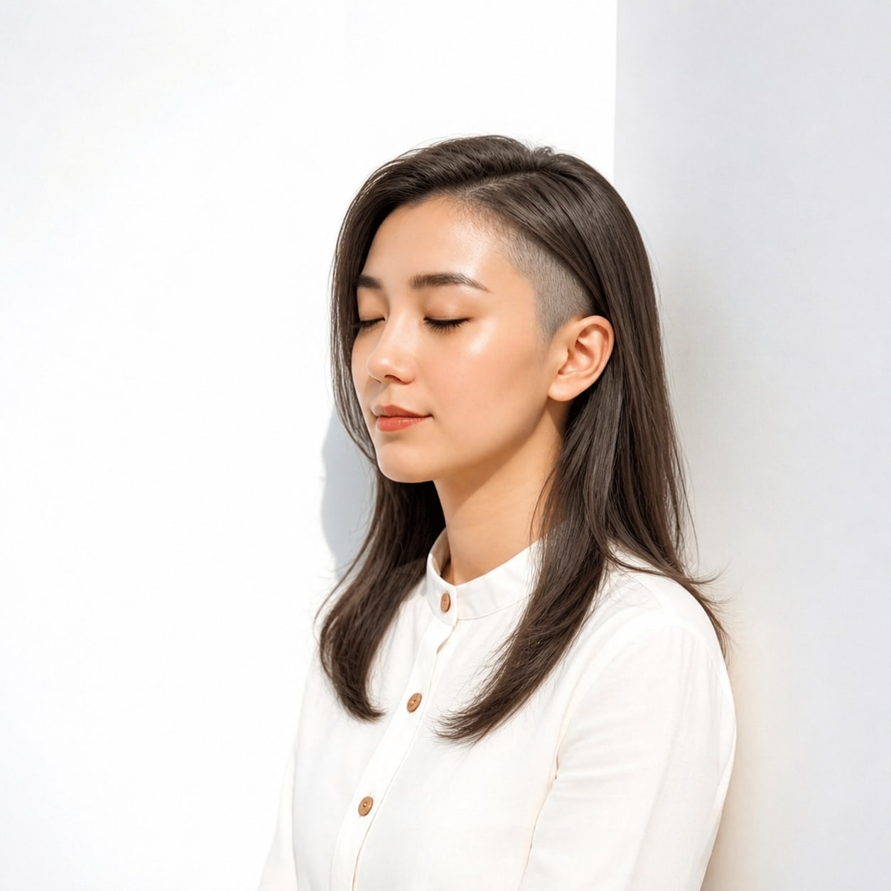 11. 女性のツーブロック × ロングヘア：刈り上げを大胆に見せる