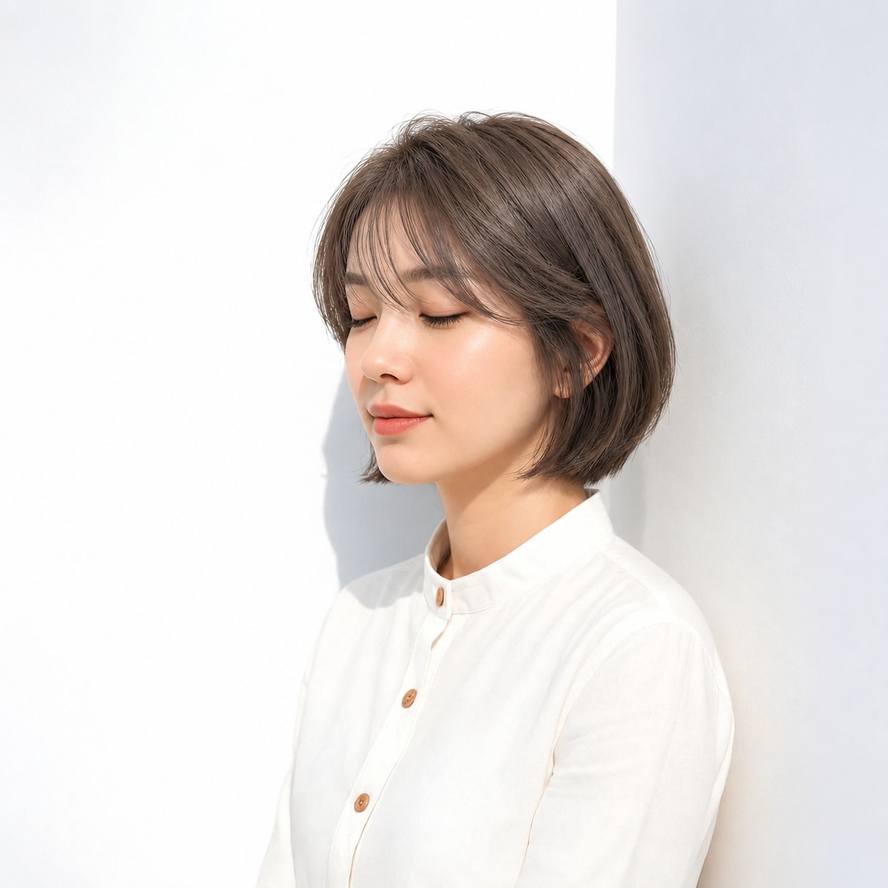 11. 流しシースルーバング × 丸みボブ：軽い曲線で大人らしく