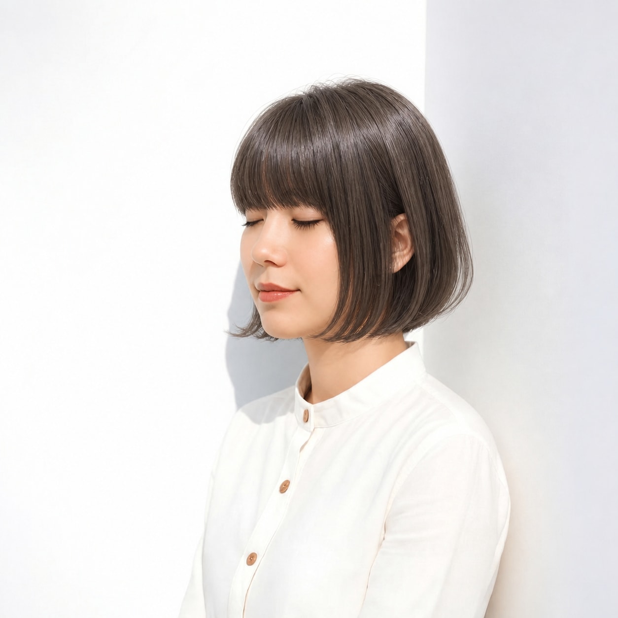 11. 重めバング × 長め前髪：頬横に斜めの線が生まれ、横顔へ奥行きが出ます