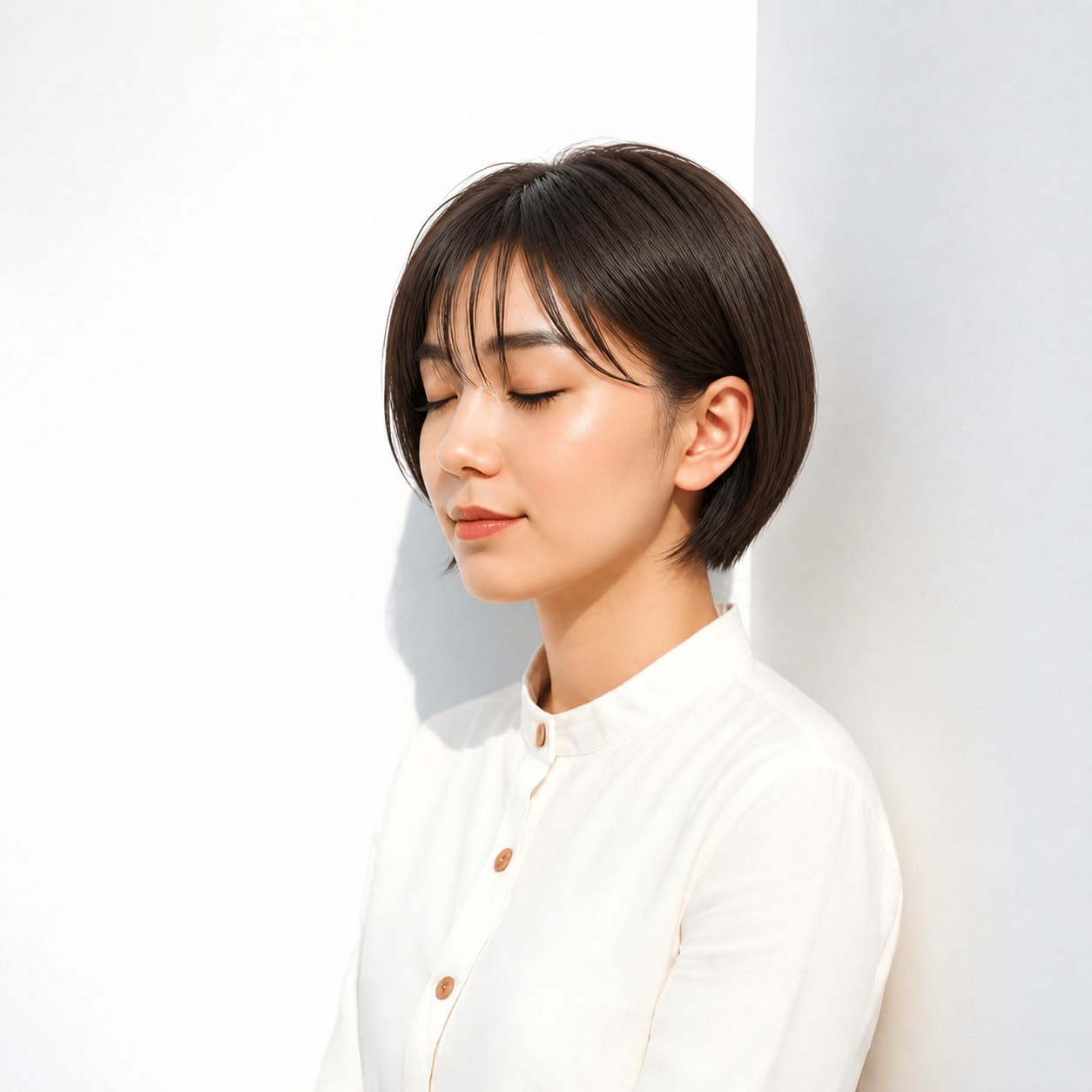 11. 面長ボブ × 前髪あり × 黒髪ショート：きりっと上品