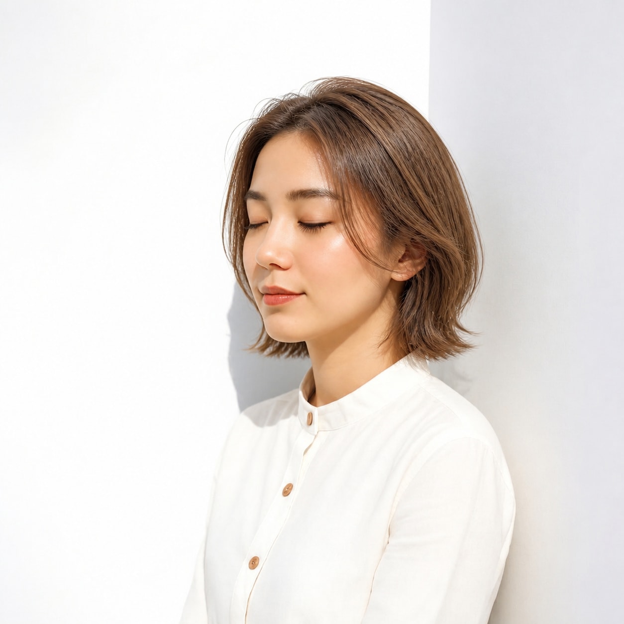 11. 面長ボブ × 前髪なし × 外ハネレイヤー：動きが自然