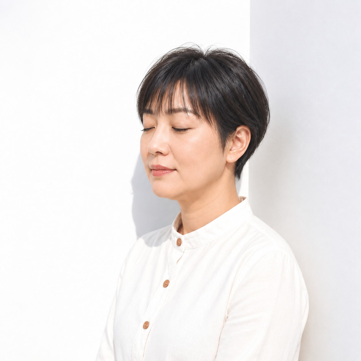 6. 黒髪ショート × タイトな襟足：抜け感のある大人ヘア