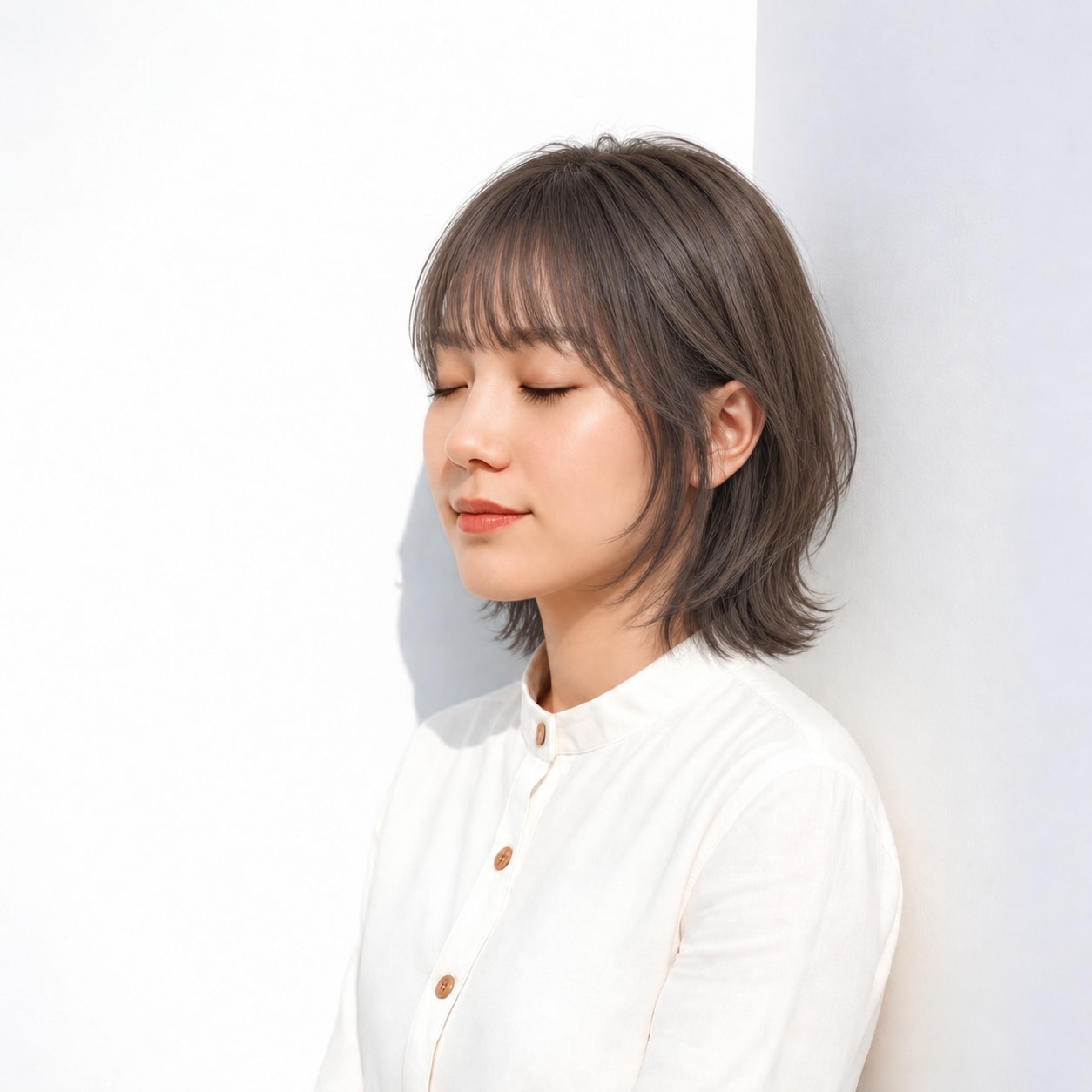 12. くびれボブ × グレージュ：軽い毛先で輪郭になじませる