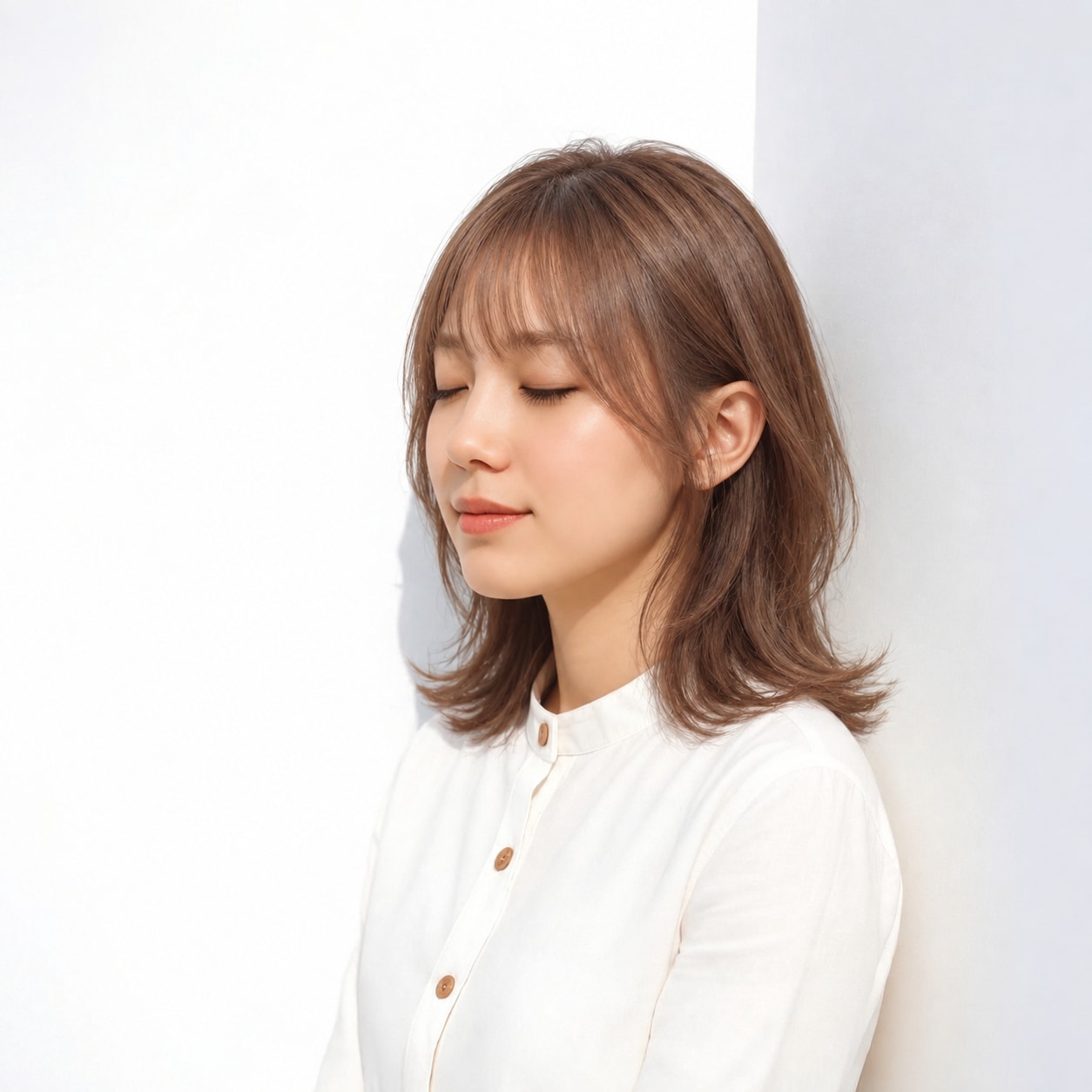 12. アイドル前髪 × 顔まわりレイヤー：正面に細かな段差ができ、前髪からサイドへ自然につながります