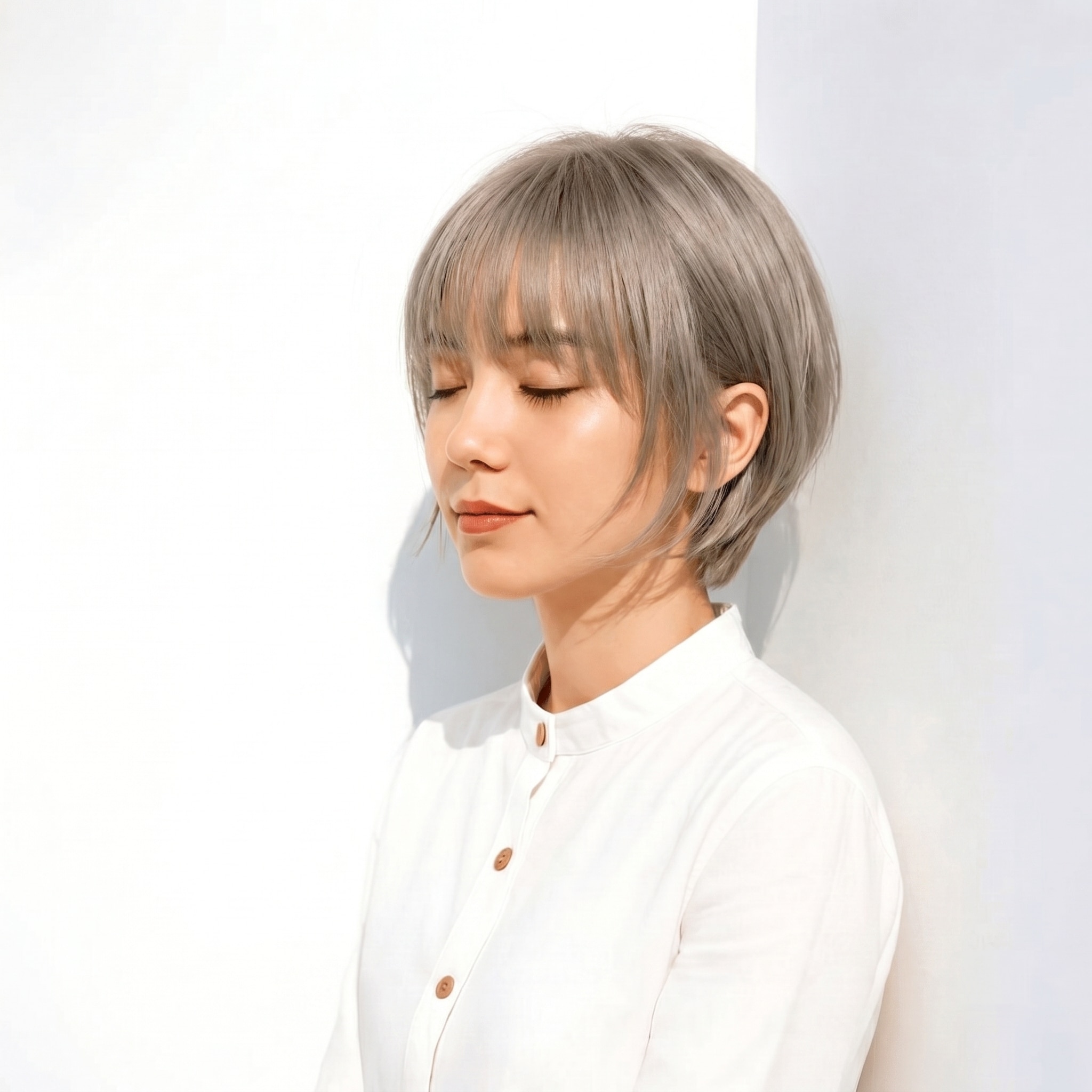 12. アッシュグレー×ショートボブ: 落ち着きと涼感を両立するスタイル