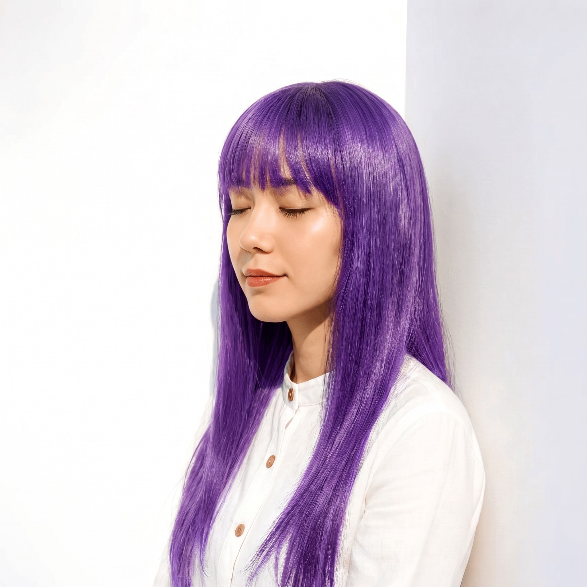 12. アッシュパープル×ストレートロング: 青みパープルでロングに存在感が出る