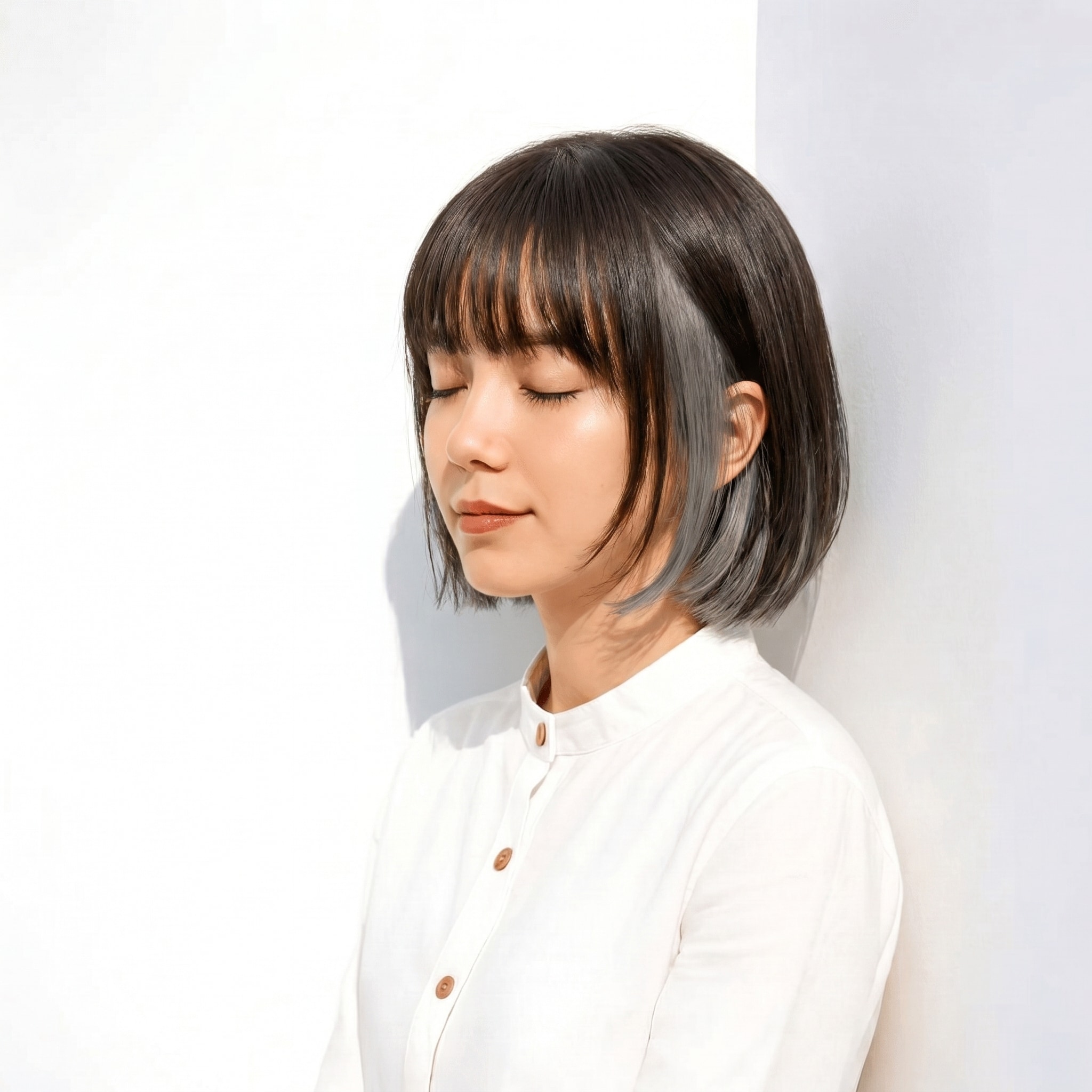 12. インナーカラー×シルバー×ボブ: 深いベースとの対比で、控えめでも印象に残る
