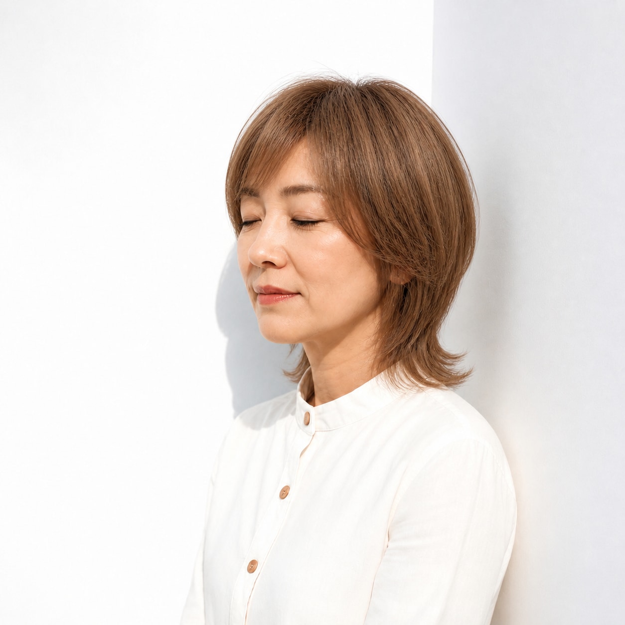 12. ウルフカット × ミディアム × 丸みレイヤー：ふんわり若々しく
