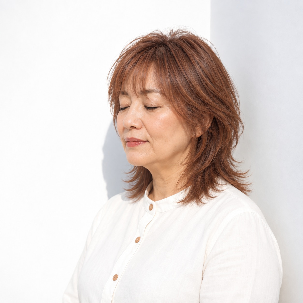 12. ウルフカット × 肩上レイヤー：サイドの丸みとえり足の軽さを一度に見せられます