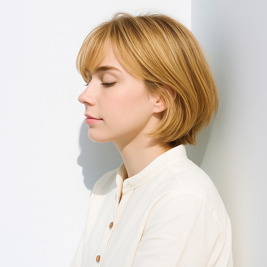 12. ゴールドベージュ×レイヤーボブ：ふんわりとした束感で洗練された印象に