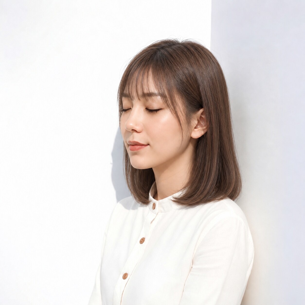 7. コンパクトミディアム × ブラウン：小さな内巻きですっきりまとまる