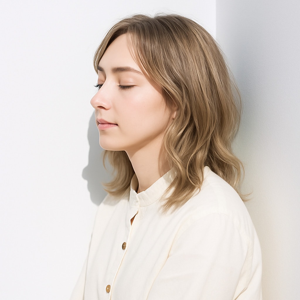 12. シアーベージュ×ミディアム：柔らかなツヤで上品な印象に