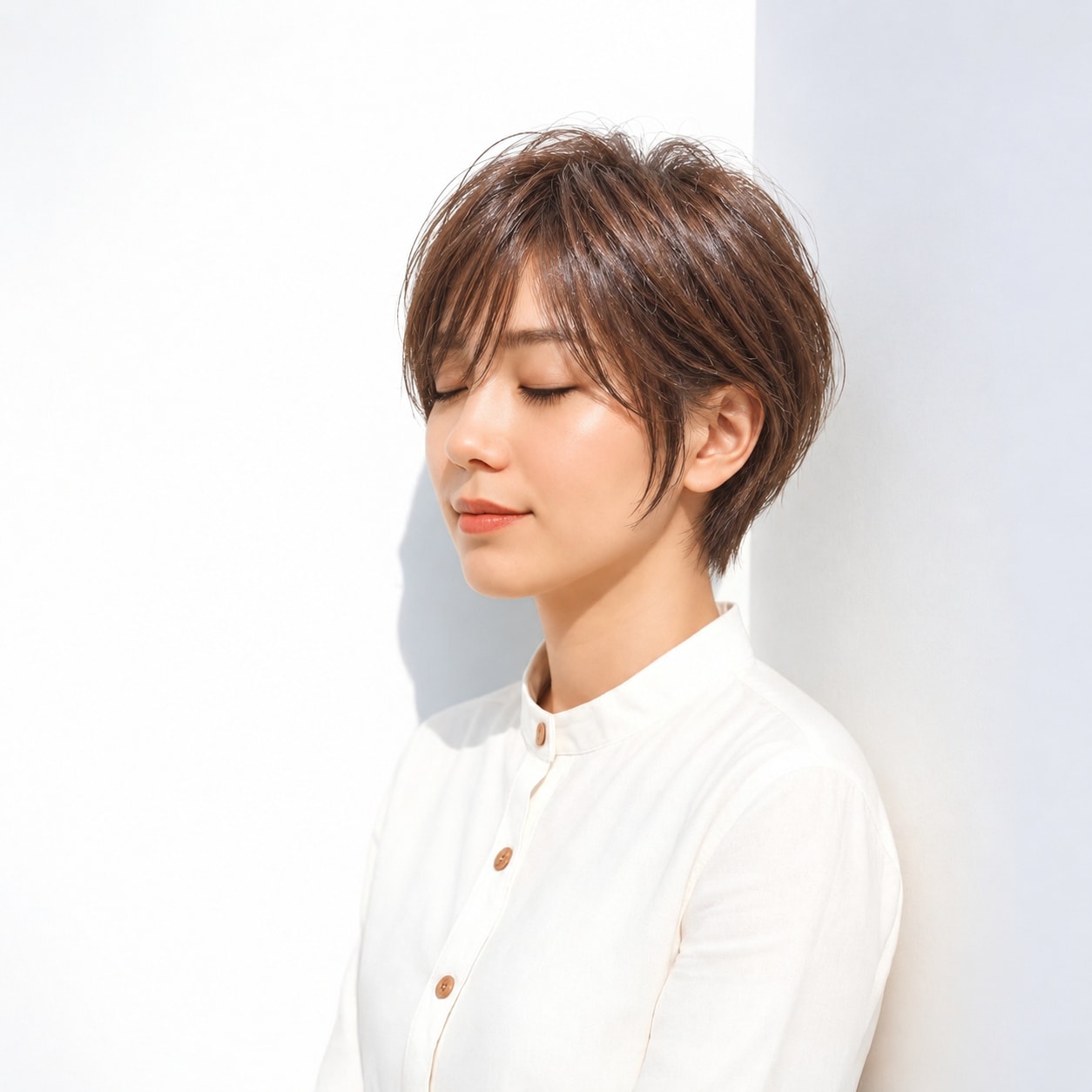 8. ショートボブ × 長めサイドバング：顔まわりの細さがクール
