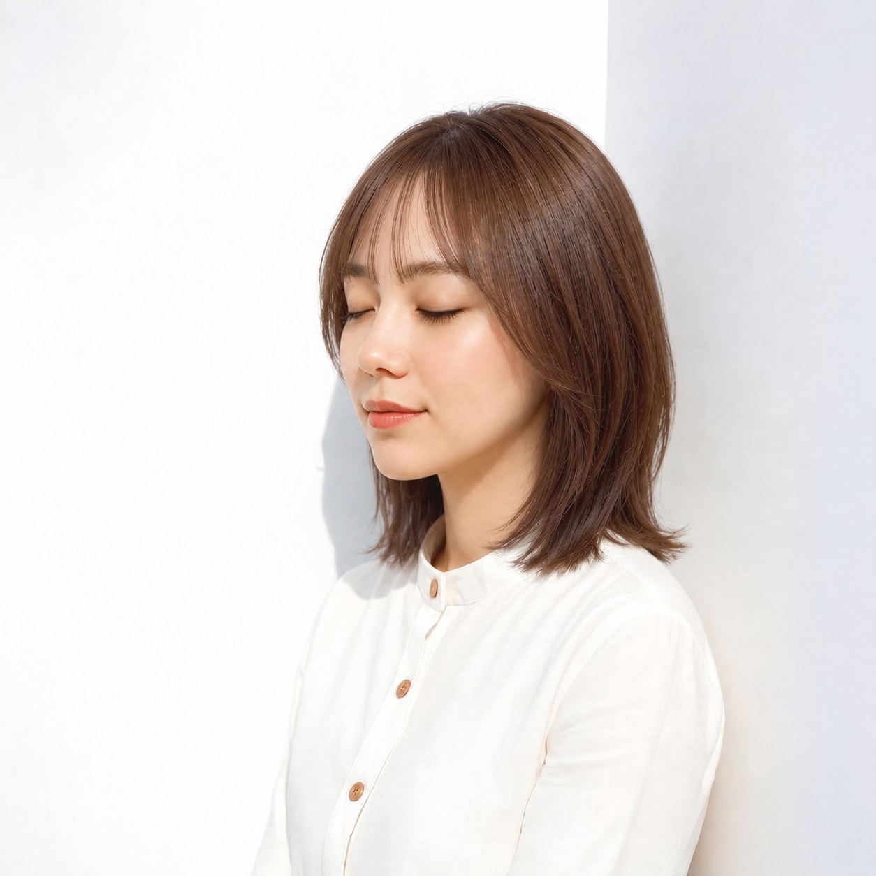 9. ストレートミディアム × 流し前髪：清楚ですっきり