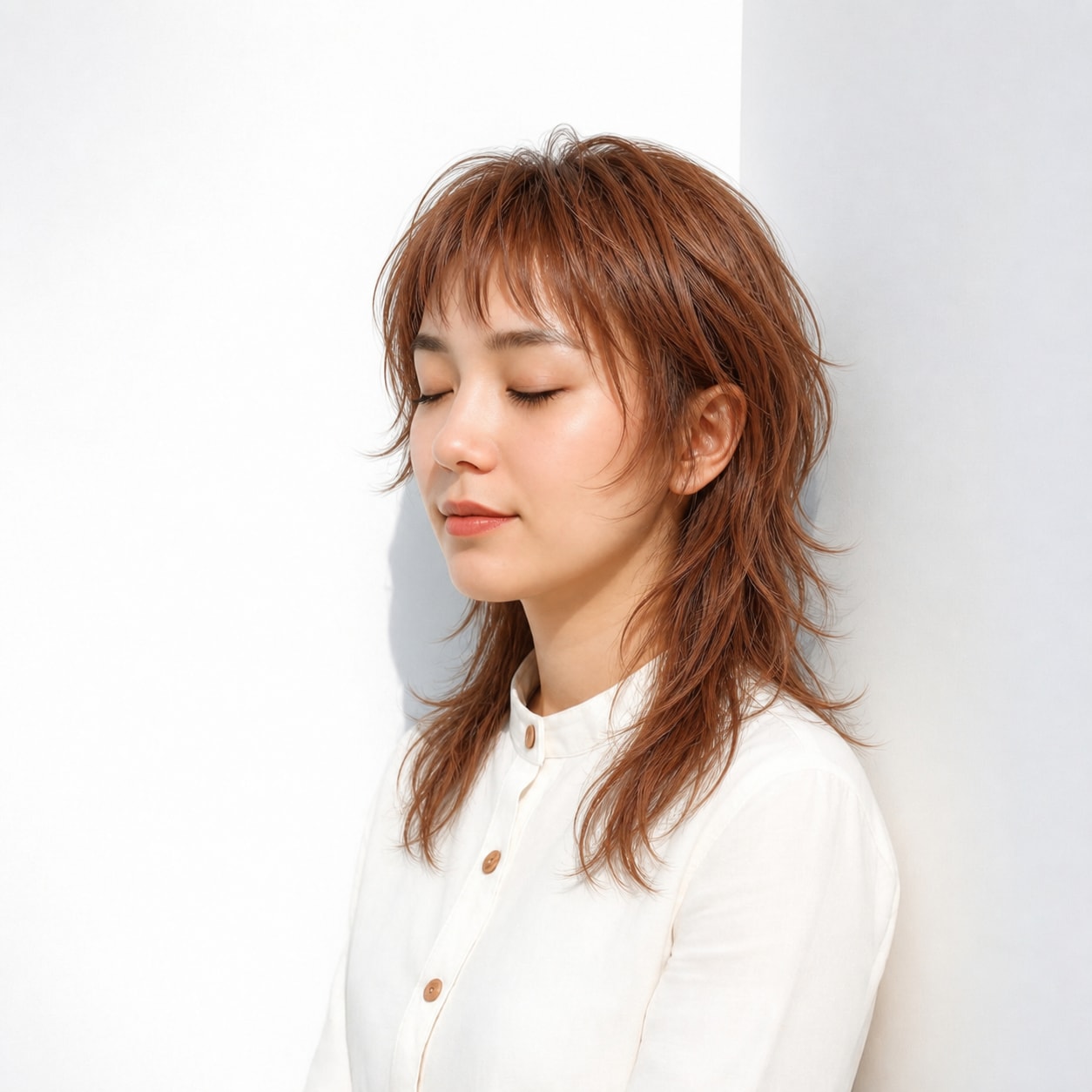12. セミロングウルフ × カッパーブラウン：個性を楽しめる