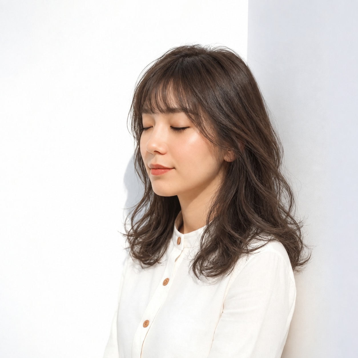 12. セミロングパーマ × ゆるめ × 毛先パーマ：根元は落ち着き、広がりを抑えながら動きを足せます