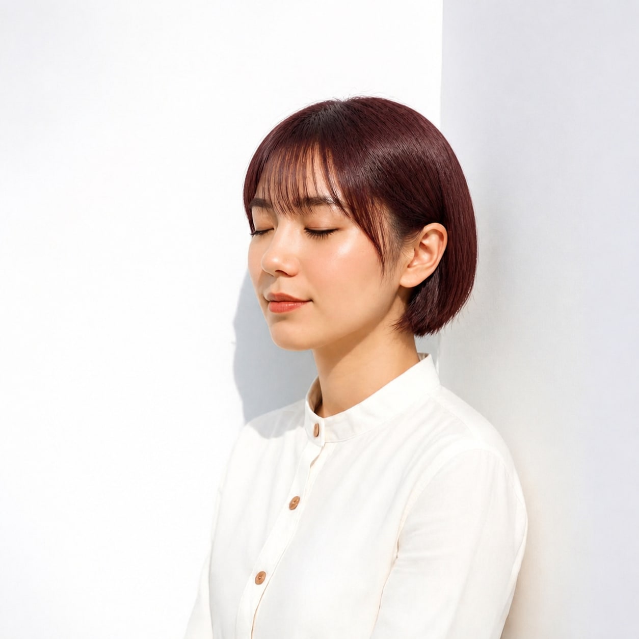12. ダークレッド × ショートボブ：濃い赤で華やかに