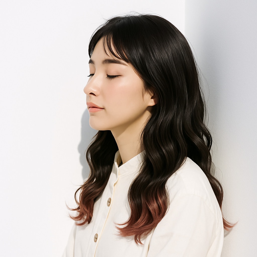 12. ピンクオレンジ×ポイントカラー：裾に効かせたカラーで個性をそっと演出