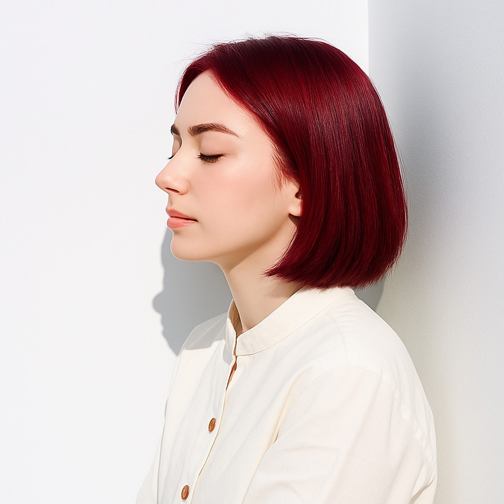 12. ピンクレッド×ショートボブ：大人の魅力を引き出すスタイリッシュな色み