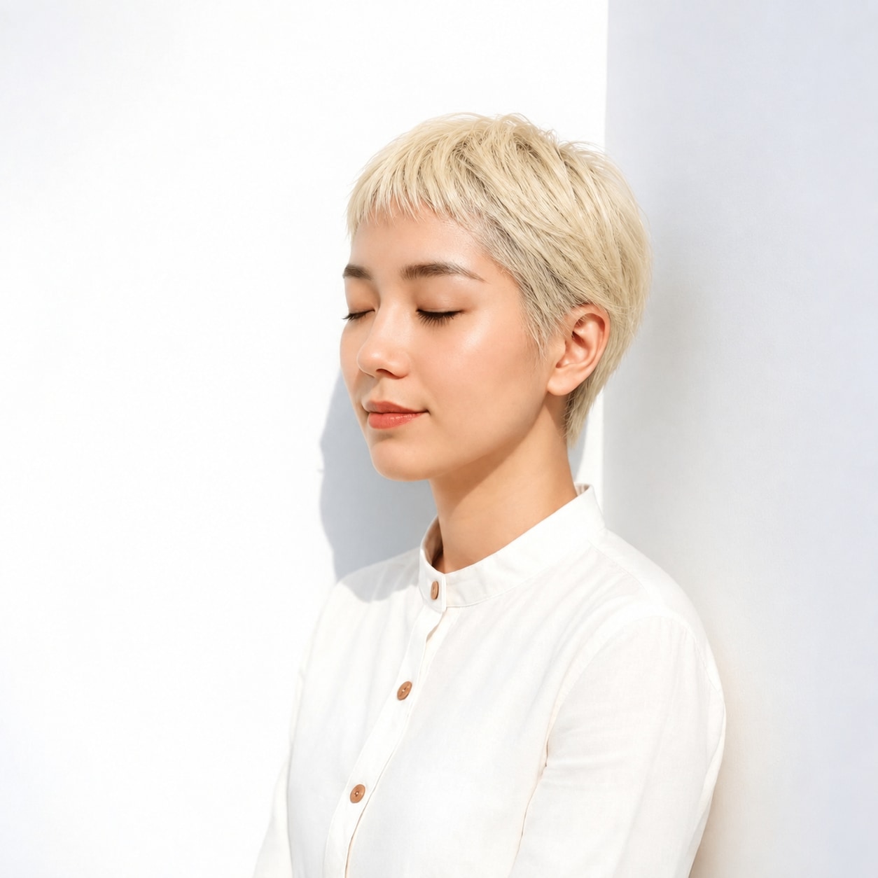 12. ピクシーカット × ひし形シルエット：横から見た奥行きが出て、短い襟足との対比がきれいです