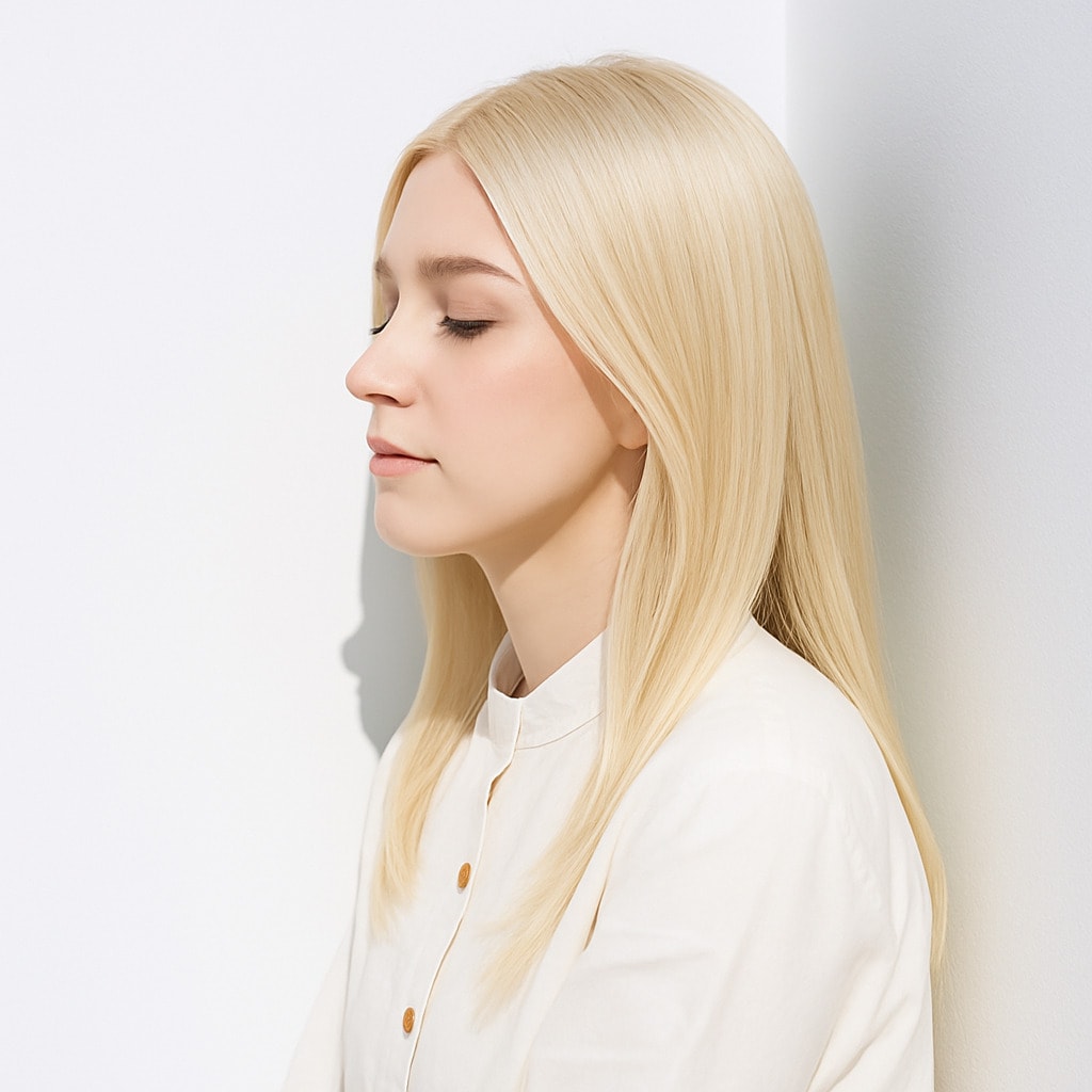 12. プラチナブロンド×ゴールド：黄みをあえて残したゴールドのニュアンスが際立つ