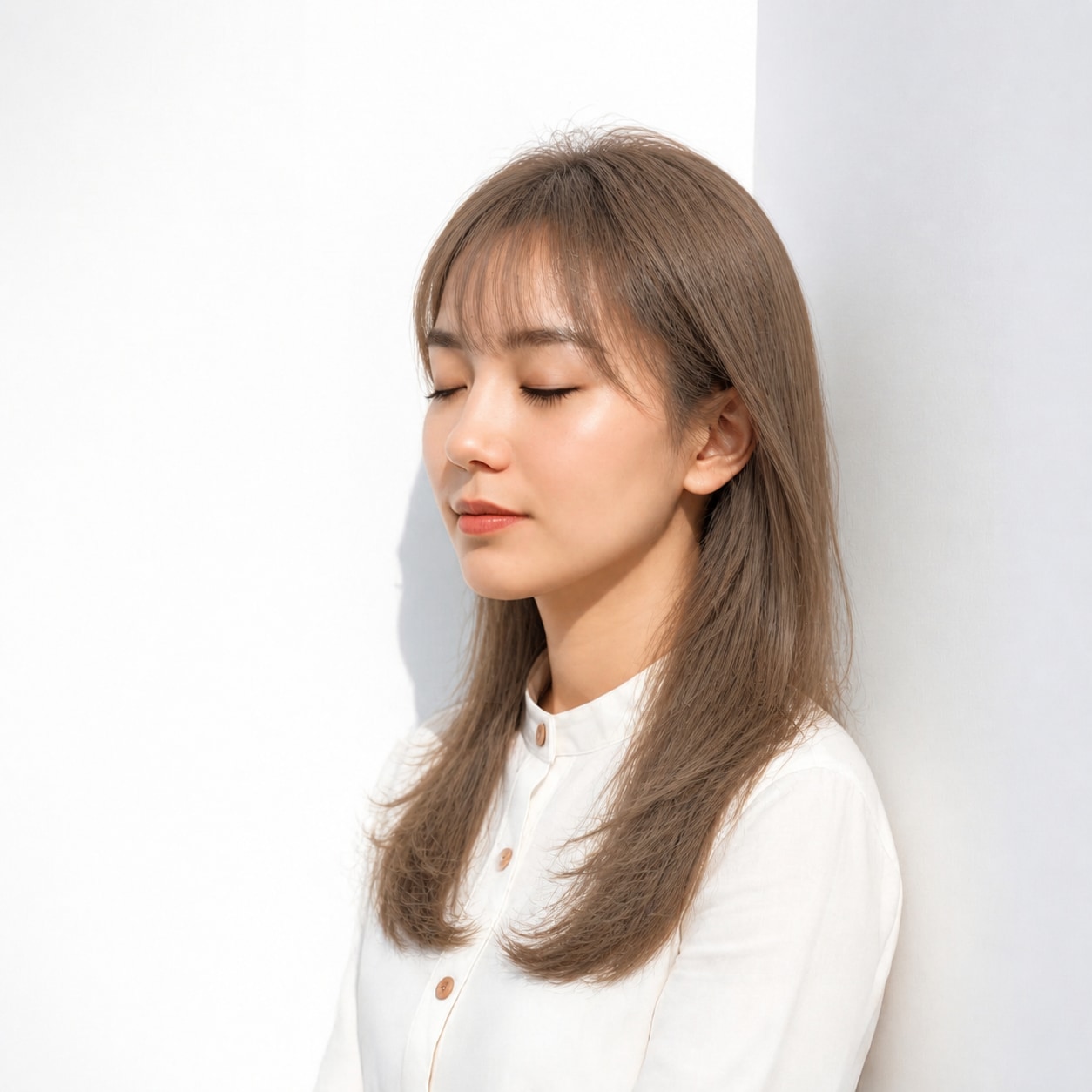 12. フレンチバング × アッシュロング：やわらかな印象に