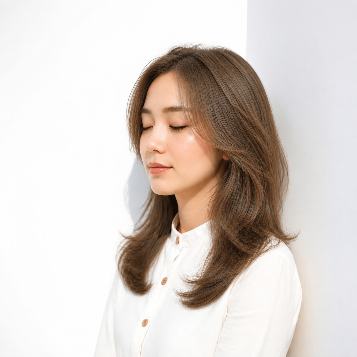 12. ヘーゼルブラウン × かき上げロング：大人っぽく華やかに