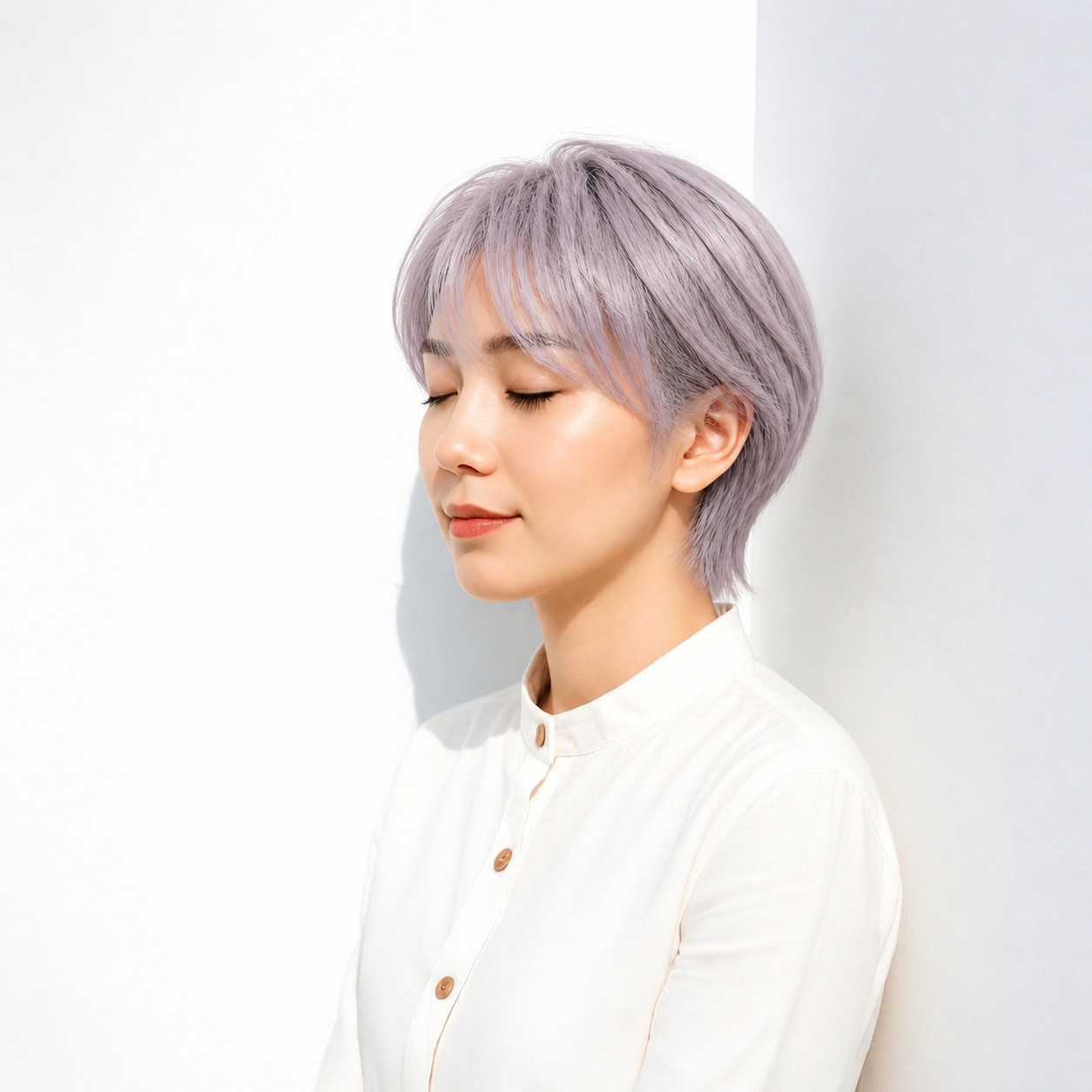 12. ホワイトラベンダー × ショートボブ：丸みと淡色をコンパクトに