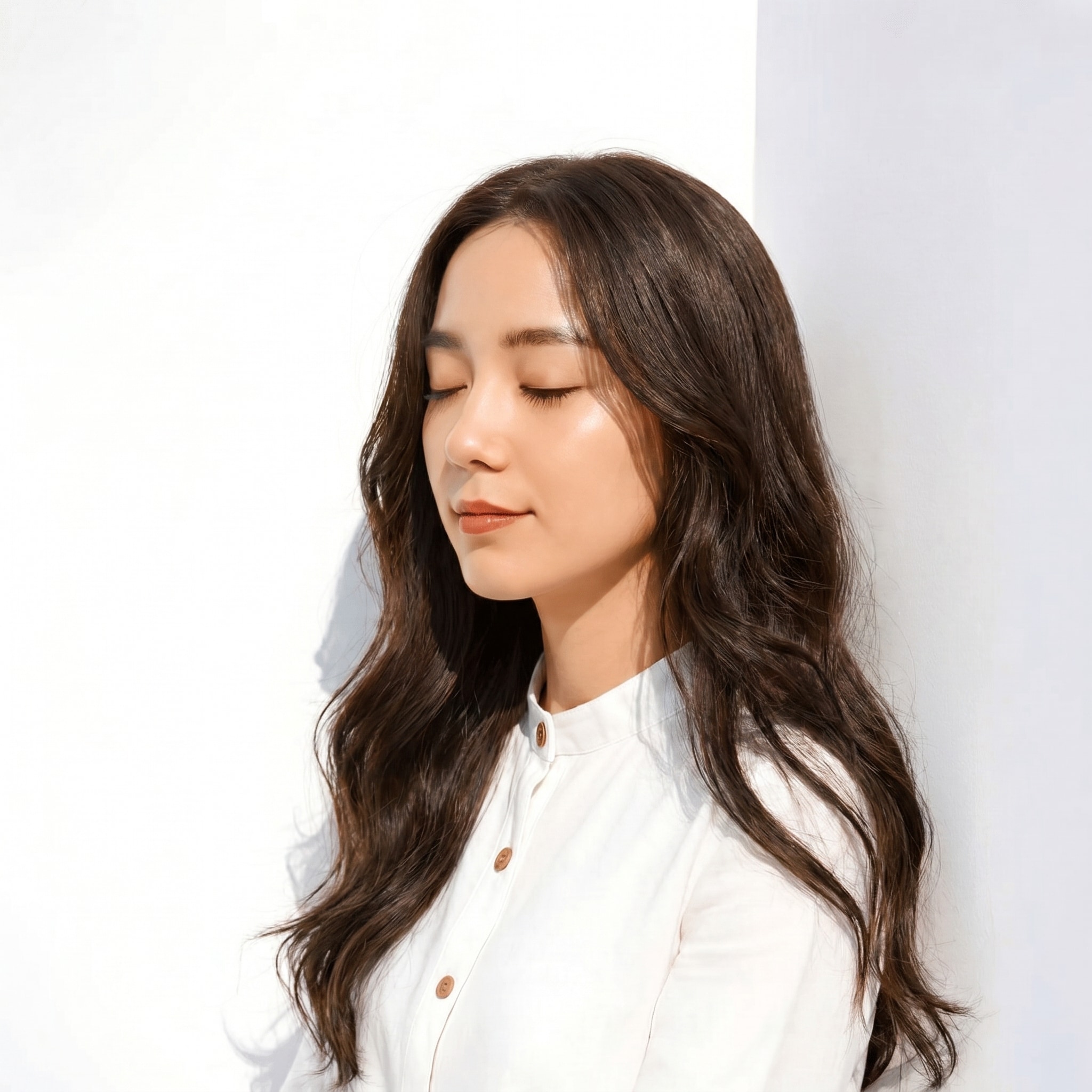 12. モカグレージュ×波ウェーブロング: 透明感のある色みで、上品な抜け感を演出する