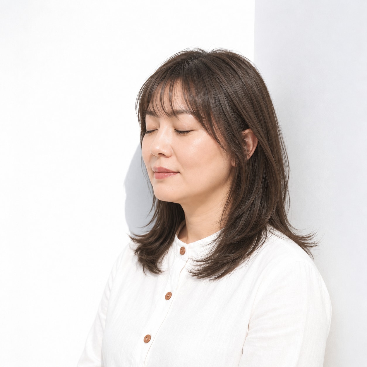 6. レイヤーミディアム × 耳かけ：軽やかな顔まわりに