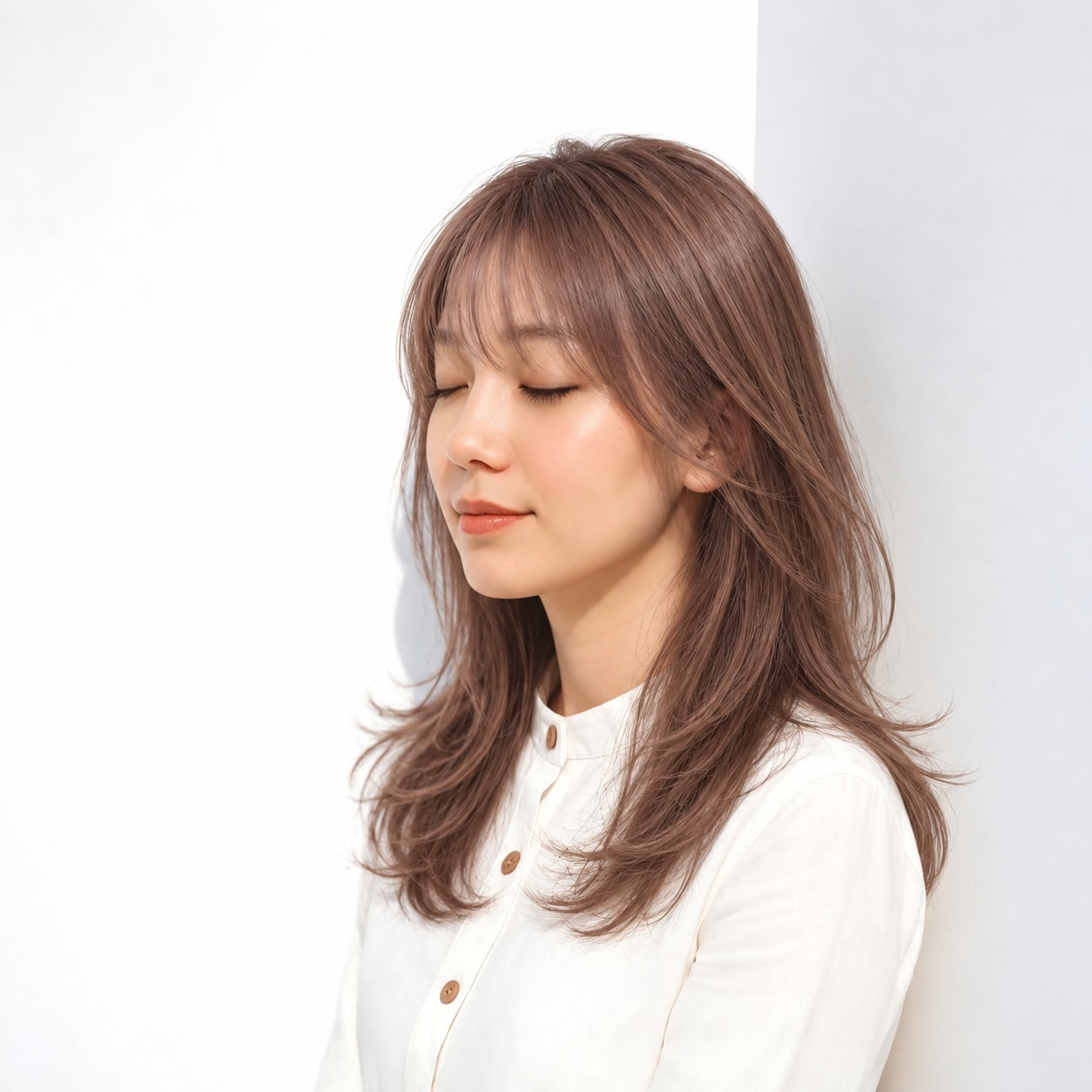 12. ロングレイヤー × 前髪あり × レイヤーカット：髪の面が一枚に沈まず、横から見ても立体感が続きます