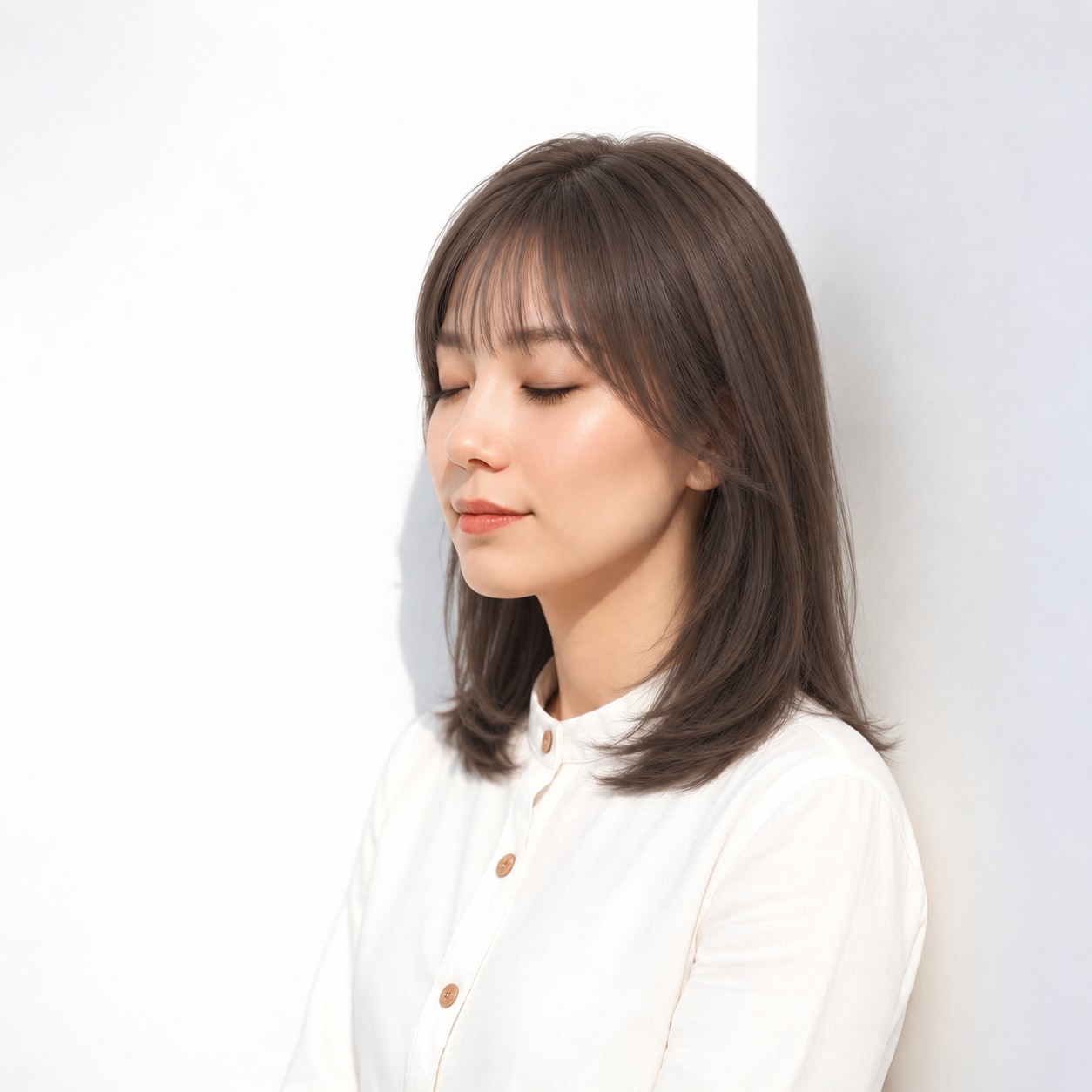 内巻きミディアム × なめらかな毛先：清楚で上品な雰囲気に