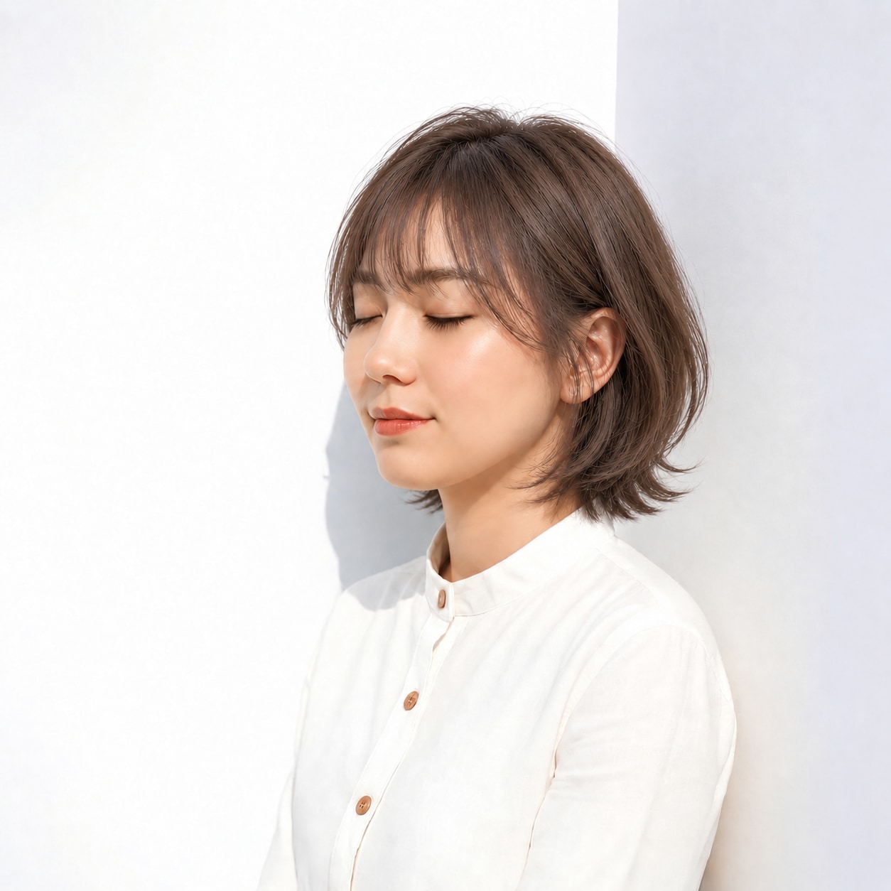 12. 外ハネレイヤーボブ × ブラウン：軽い毛先で丸さに変化を