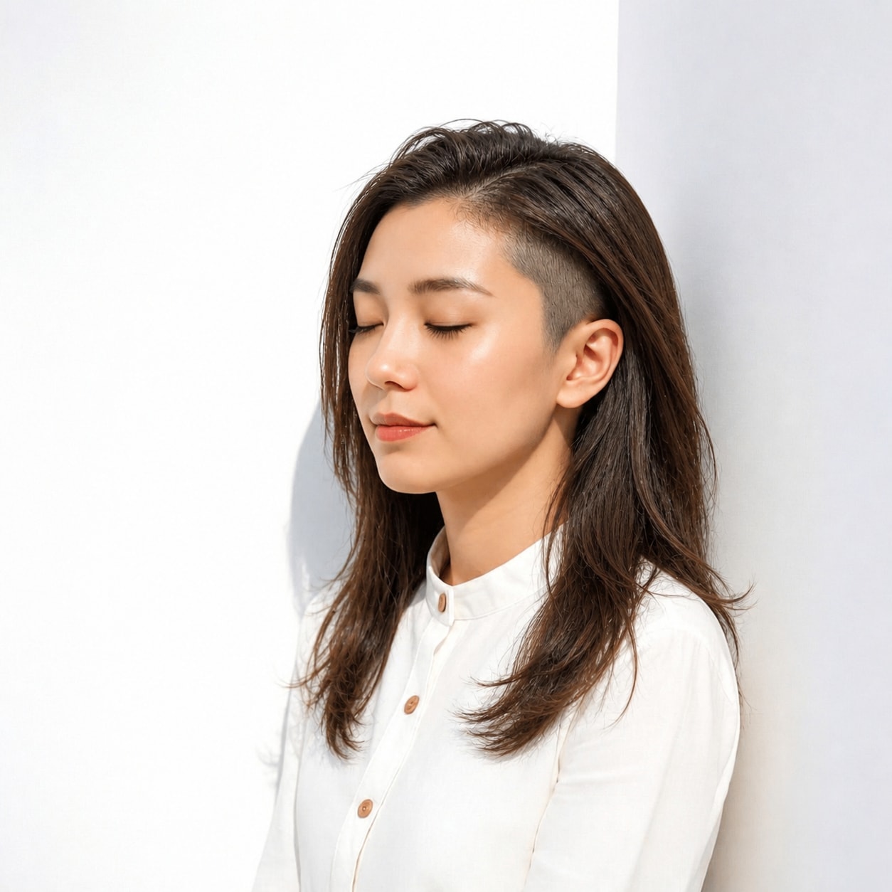 12. 女性のツーブロック × ウェーブロング：サイドを華やかに見せる