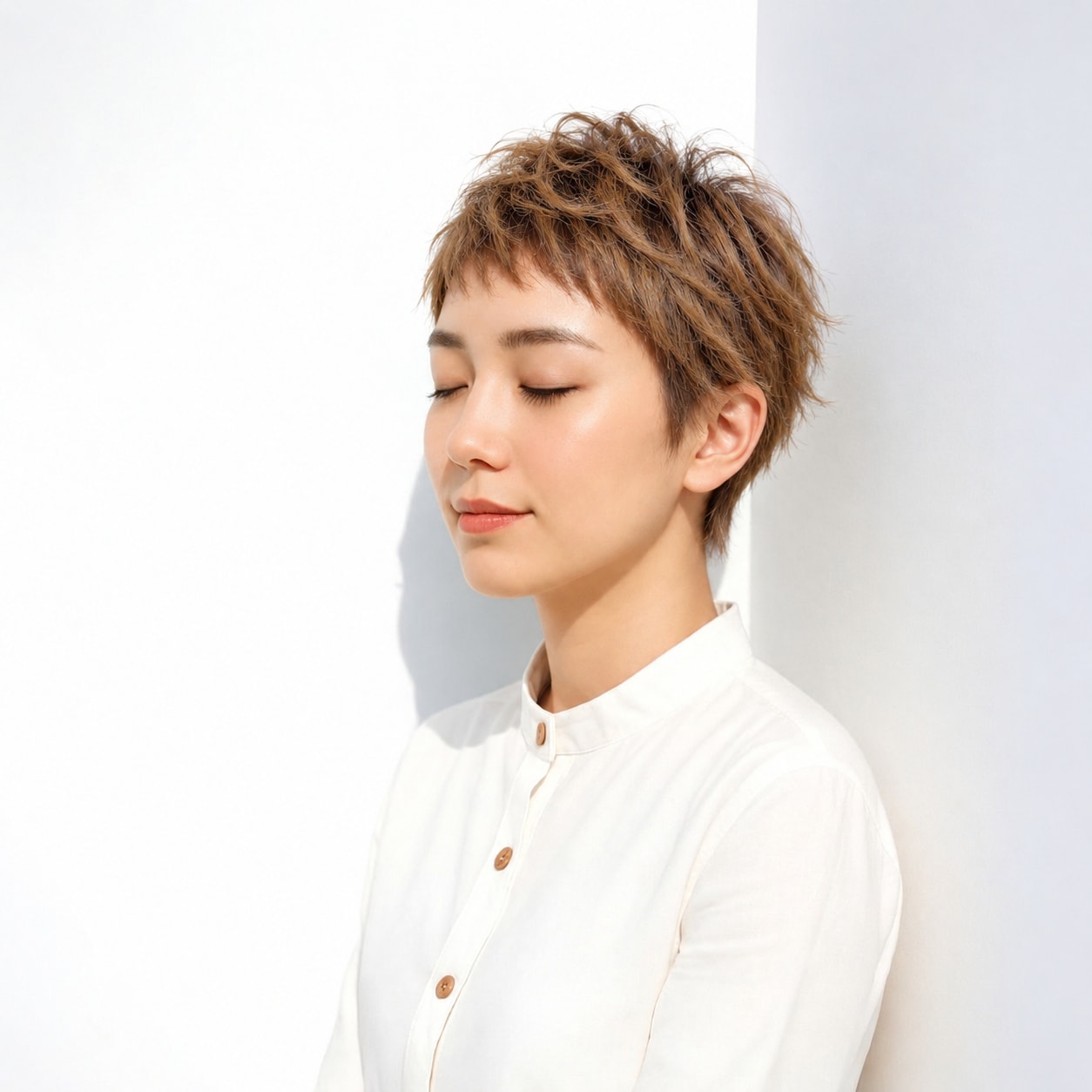 12. 束感ベリーショート × ライトブラウン：くしゃっとした動きで無邪気な魅力