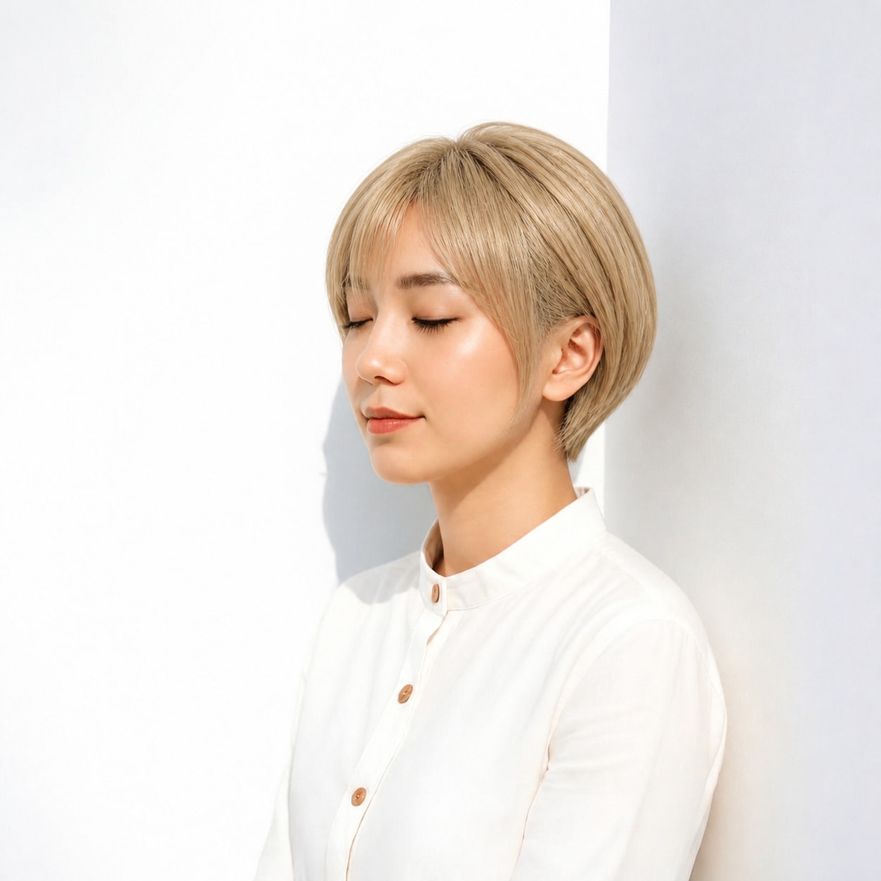 12. 金髪ショート × 丸みトップ：後頭部をふんわり